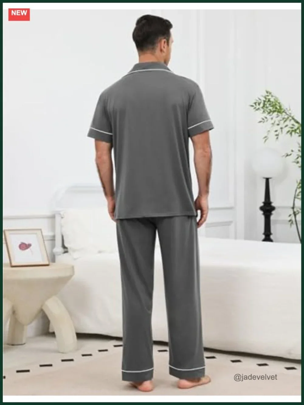 Men's Pajama Set Cotton Short Sleeve Button Down Lounge Set with Pockets